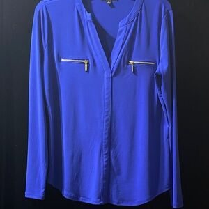 INC International Concepts Royal Blue Blouse with Gold Zipper Details